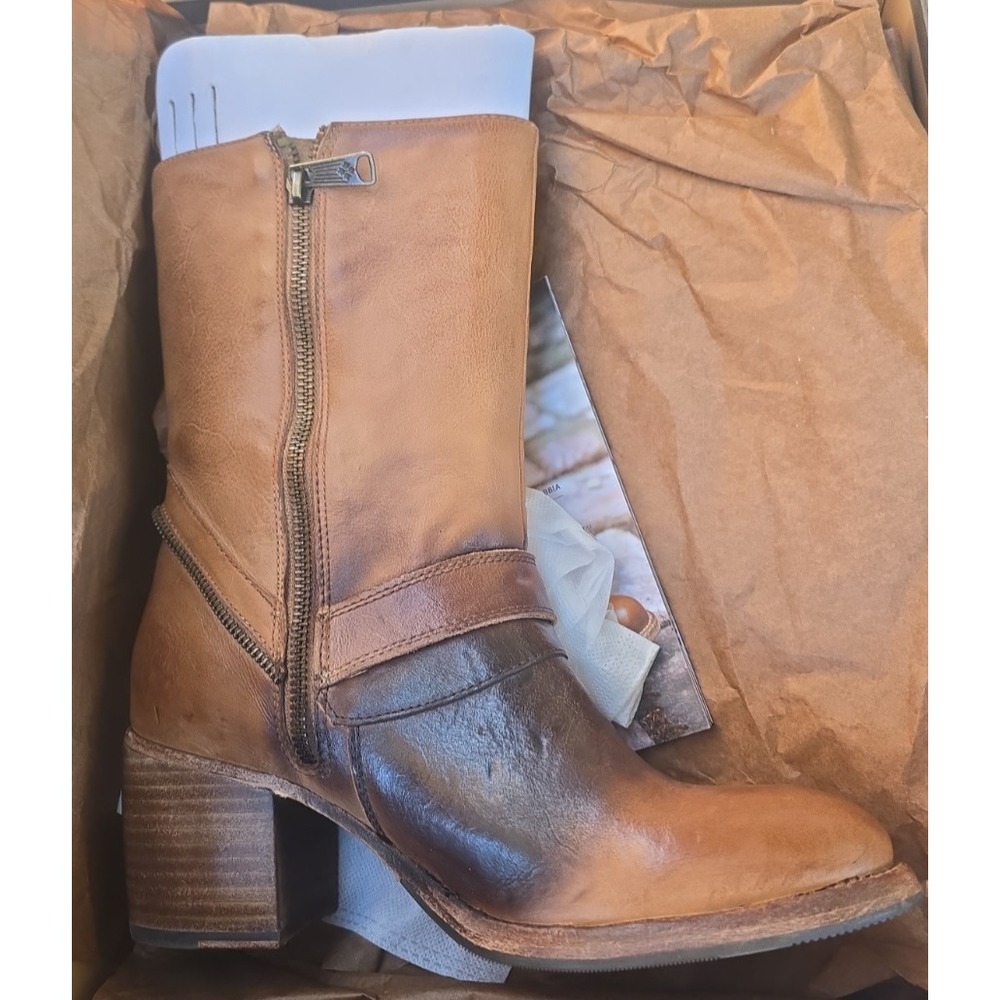 Patricia Nash Lombardy Women's Boots 8.5 Tan Leather Western Harness Moto Boho - Picture 2 of 16